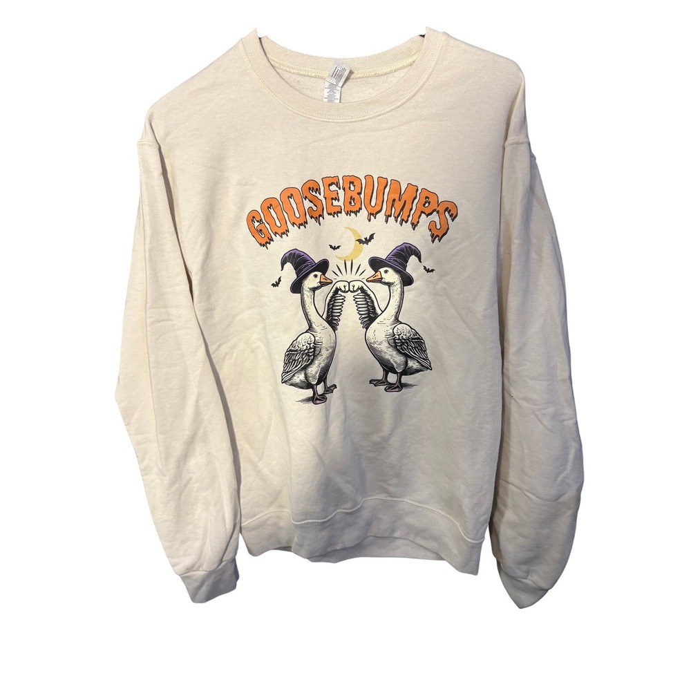 Jerzees Goosebumps Witch Geese Halloween Graphic Sweatshirt Cream Small